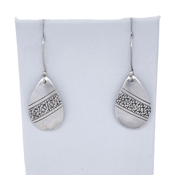 Vintage Sterling Silver 925 Textured Teardrop Dangle Earrings - Picture 2 of 6